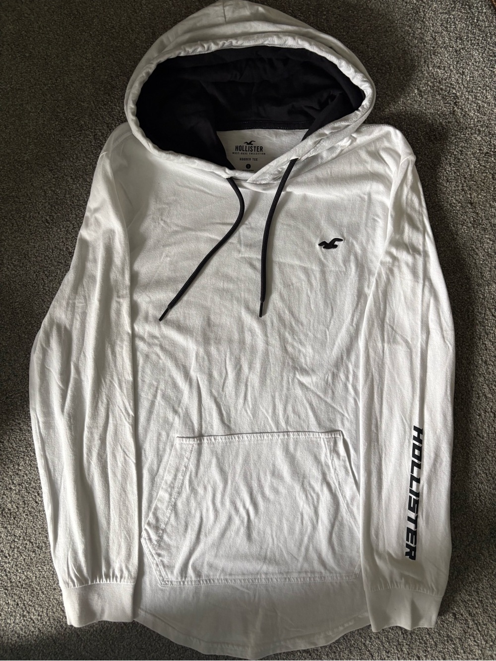 Hollister White Hoodie with Black Hood and Accents
